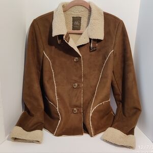 Old Navy Faux Suede & Sherpa Coat, Chestnut, Women's LG